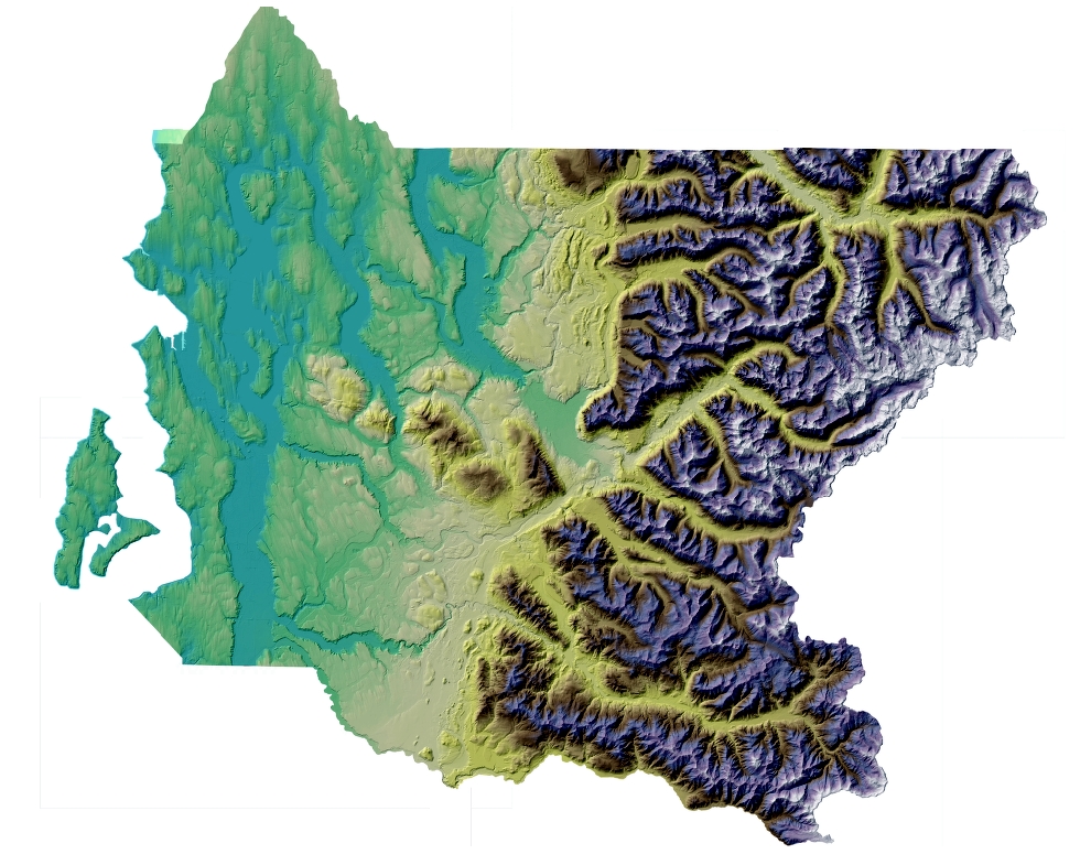 LiDAR Digital Ground Model Color Hillshade - Green to Brown elevation color ramp