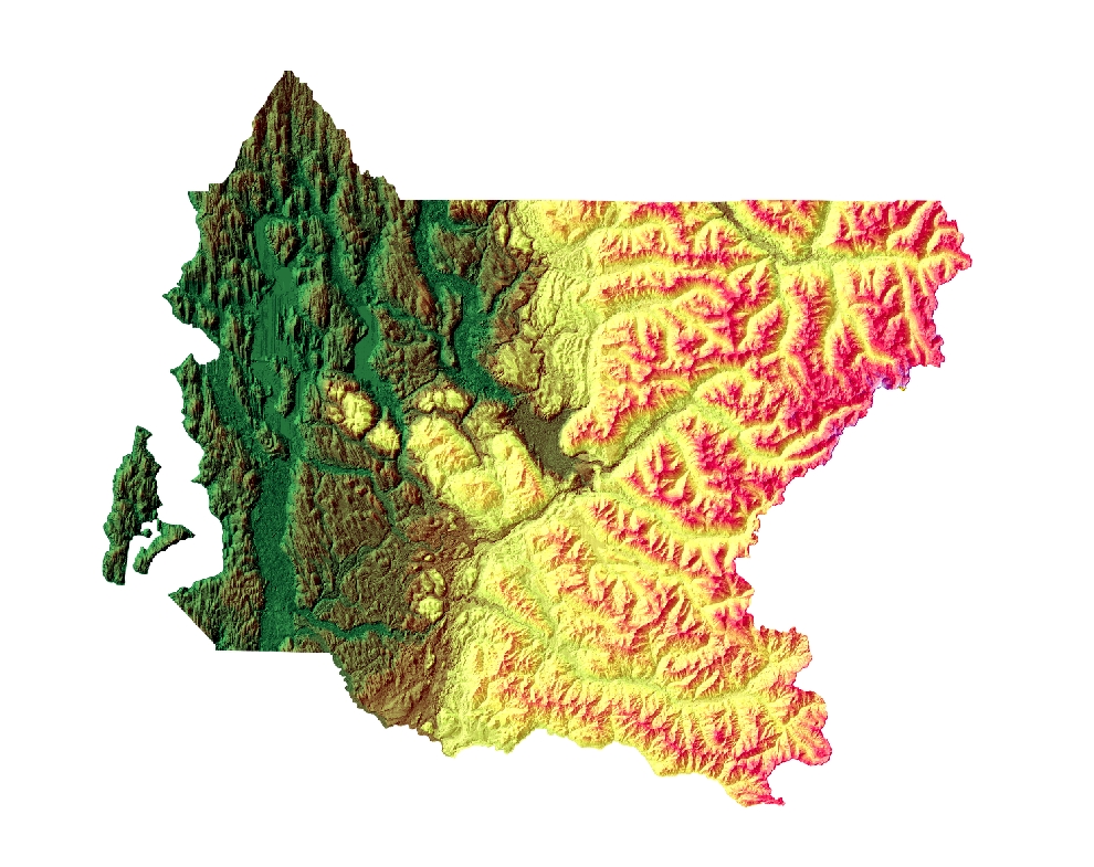 LiDAR Digital Ground Model Color Hillshade - Green to Yellow elevation color Ramp