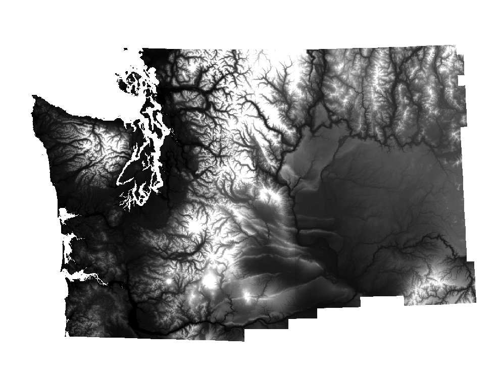 30-meter Mosaicked DEM, Greyscale hillshade, and elevation-shaded (colorized) hillshade for entire state of Washington