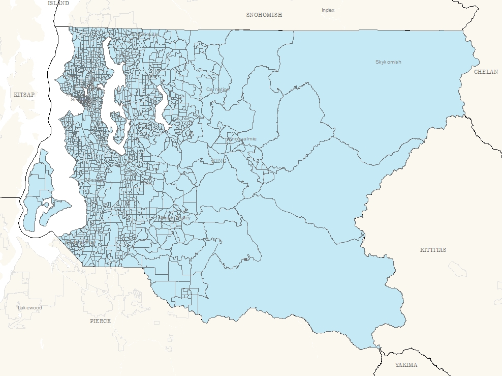 2020 Census Block Groups for King County - Major Waterbody Features Removed