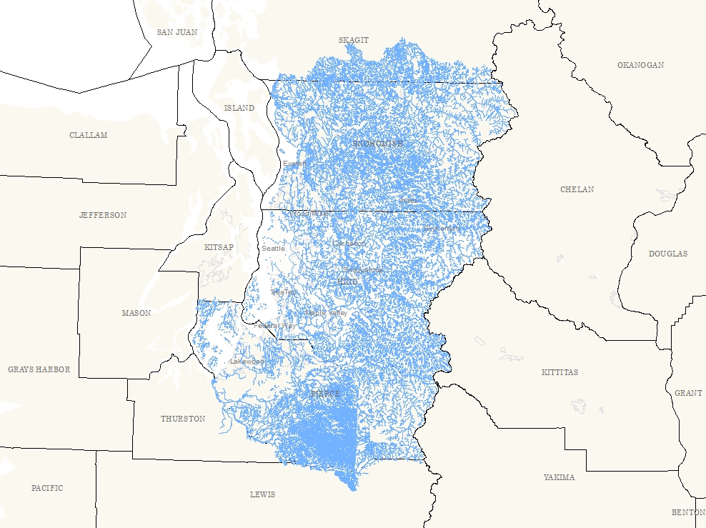 Rivers and Streams for Snohomish, Pierce and King Counties