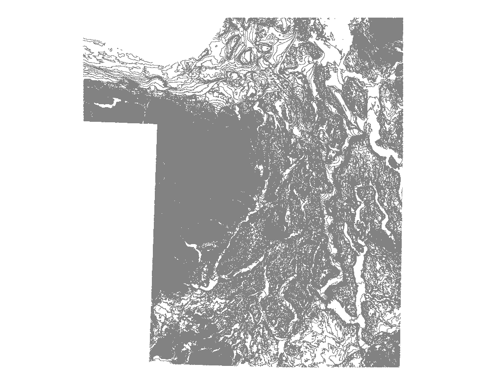 Cartographic contour isolines from combined bathymetry and topography of the Puget Lowlands